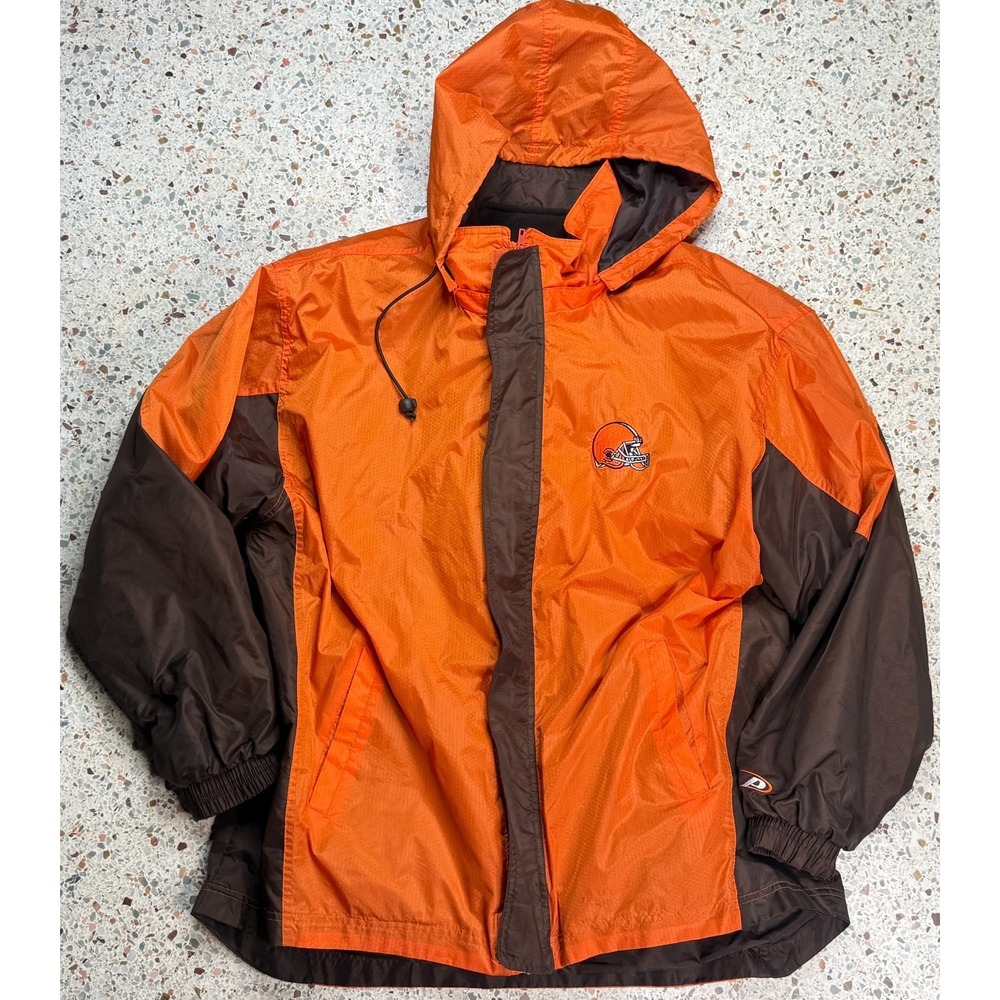 Pro Player NFL Vtg Rare Cleveland Brown Embroidered Hooded Jacket Size Large
